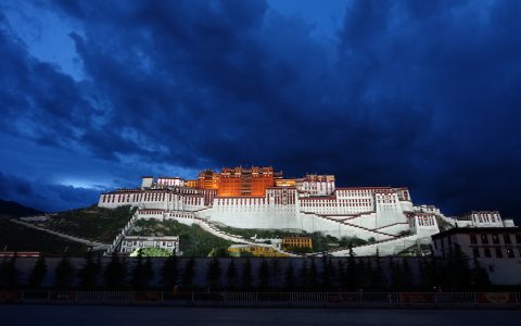 Der Potala Palast bei Nacht.